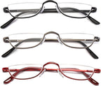 DXYXYO Half Moon Reading Glasses for Women Men Small Semi Frame Metal Spring Hinge Readers