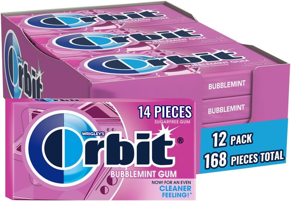 ORBIT Bubblemint Sugar Free Individually Wrapped Chewing Gum Mint Bulk Box , 12 Packs of 14-Pieces (168 Total Pieces)