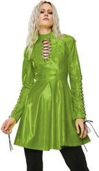 Women PVC Long Sleeve Dress Vinyl Hollow Out A-Line Dress High Waist Above Knee Mini Party Dress,Fruit Green,M