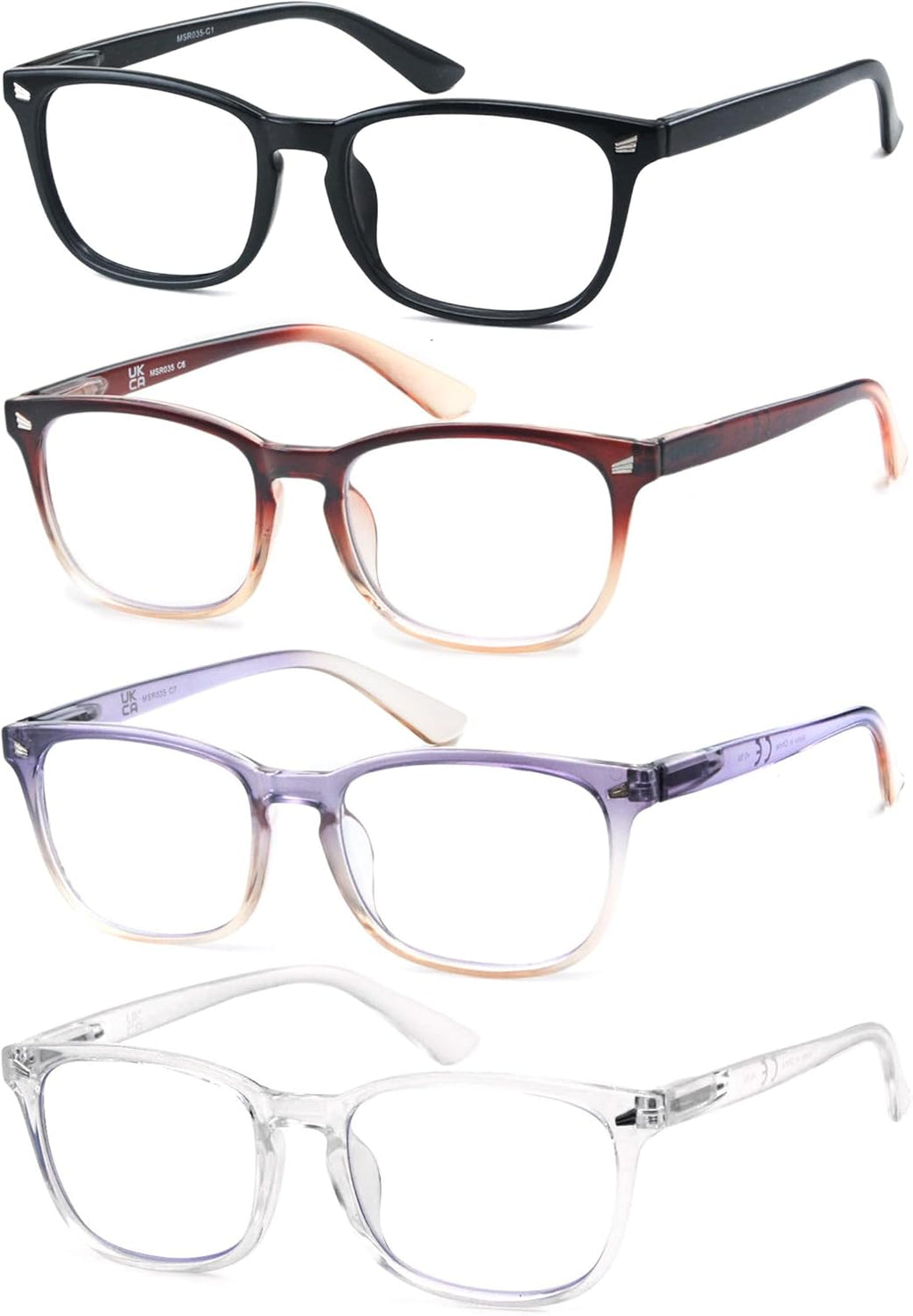 Blue Light Blocking Reading Glasses for Women Stylish Lightweight Square Readers +0.75 Blue Rays Cheaters Glasses 4 Pack w/Spring Hinges Comfortable Fit