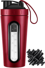 Protein Shaker Bottle, 28oz Shaker Bottles for Protein Mixes and Pre Workout, Visible Window, Stainless Steel Shaker Bottle Leak Proof (red)