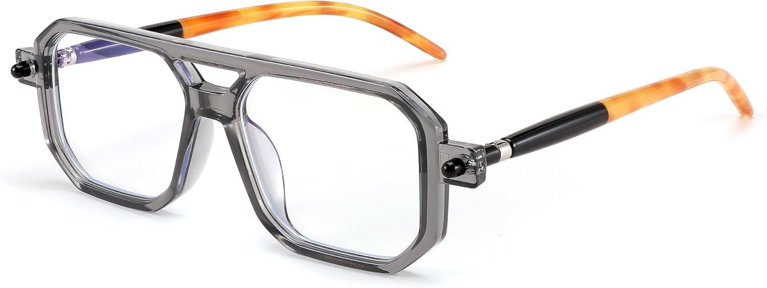 FEISEDY Reading Glasses Vintage Square Blue Light Blocking Glasses Women Men 70s Flat Aviator Glasses B0090