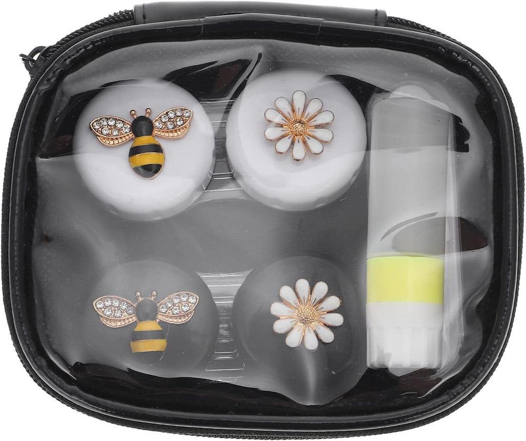 EXCEART Contact Lens Case Set Crystal Bee Contact Lens Box Contact Lens Soak Storage Kit with Bottle Tweezer for Outdoor Daily Use