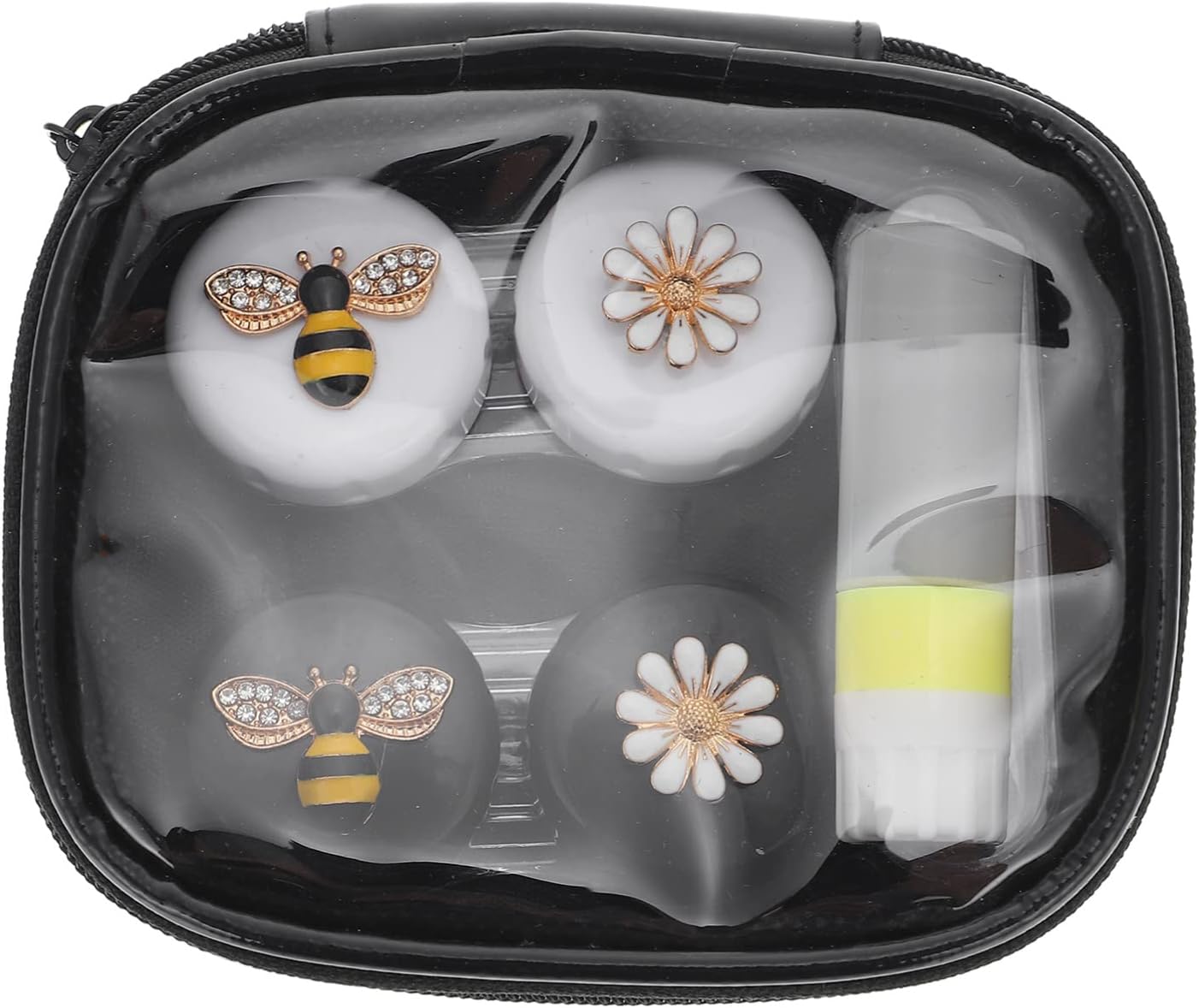 EXCEART Contact Lens Case Set Crystal Bee Contact Lens Box Contact Lens Soak Storage Kit with Bottle Tweezer for Outdoor Daily Use