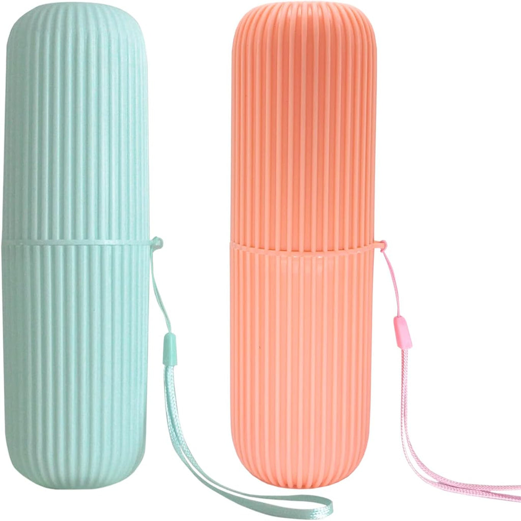 Sunenlyst 2Pcs Travel Toothbrush Holder, Portable Toothbrush Case for Traveling, Camping, Business Trip and School, Multifuction Toothbrushes Toothpaste Set with Two Colors (Green and Orange)