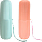 Sunenlyst 2Pcs Travel Toothbrush Holder, Portable Toothbrush Case for Traveling, Camping, Business Trip and School, Multifuction Toothbrushes Toothpaste Set with Two Colors (Green and Orange)