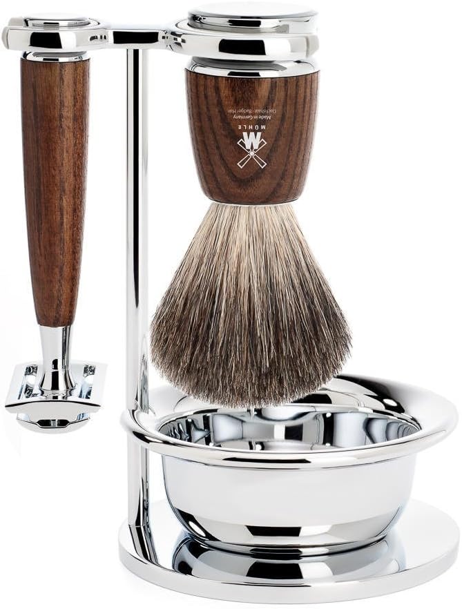 MÜHLE RYTMO 4-piece Pure Badger Double Edge Safety Razor (Closed Comb) Shaving Set For Men - Perfect for Every Day Use, Barbershop Quality Close Smooth Shave