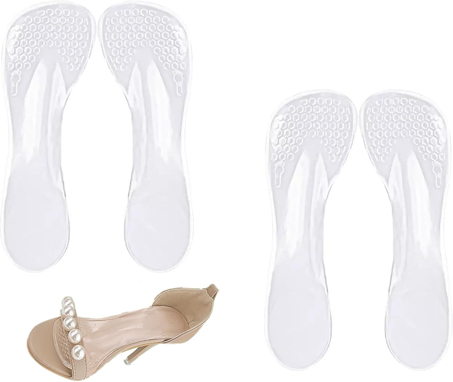 2 Pairs 3/4 High Heel Cushion Insoles, Arch Support Insoles for Women Heels,Self-Adhesive Arch Support Inserts for Flat Feet,Soft Silicone Gel Invisible Inserts Liners (Transparent, Women 5-9)