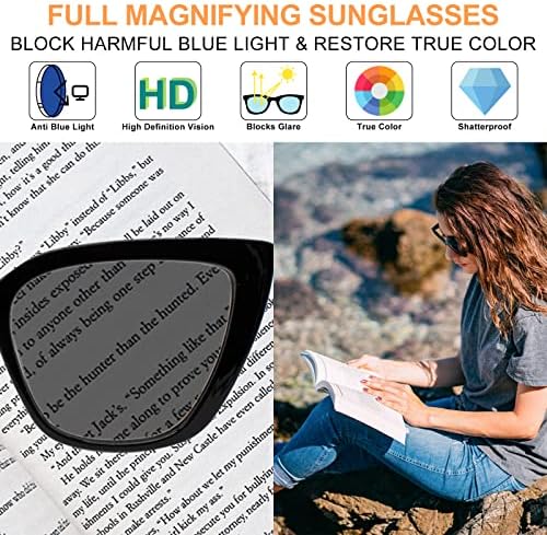Cat Eye Reading Sunglasses for Women Large Sun Glasses with Full Readers 1.0 1.25 1.5 1.75 to 4.0 UV Protection