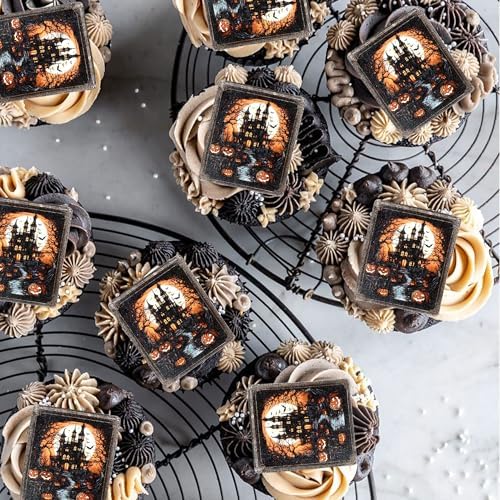40Pcs Edible Black Ghost House Cupcake Toppers Black Castle Halloween Card Cupcake Picks for Halloween Party Decorations Boys Girls Goth Birthday Party Cake Cupcake Decorations Supplies