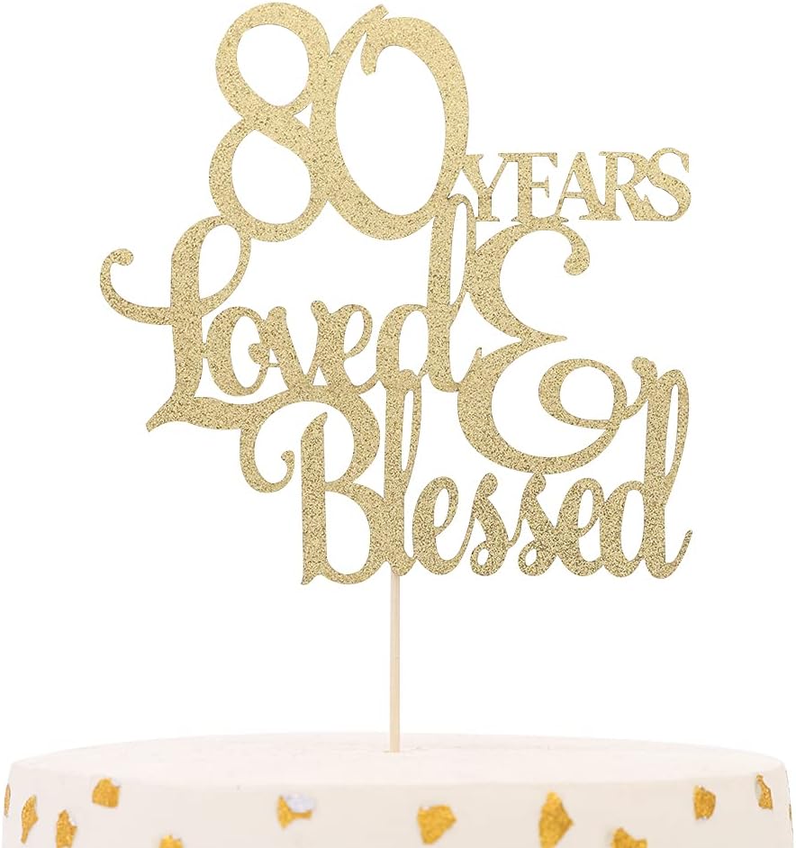 Golden 80 Years Love Blessed Cake Topper - 80th Birthday Cake Topper，happy 80th Birthday Cake Topper,80th Anniversary Wedding Birthday Party Decoration