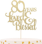 Golden 80 Years Love Blessed Cake Topper - 80th Birthday Cake Topper，happy 80th Birthday Cake Topper,80th Anniversary Wedding Birthday Party Decoration
