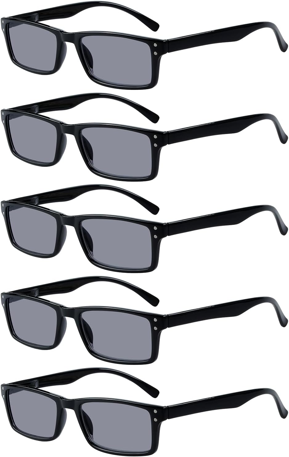 Eyekepper Spring Hinge 5-pack Retro Style Reading Glasses Sunshine Readers Grey Lens