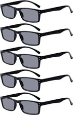 Eyekepper Spring Hinge 5-pack Retro Style Reading Glasses Sunshine Readers Grey Lens