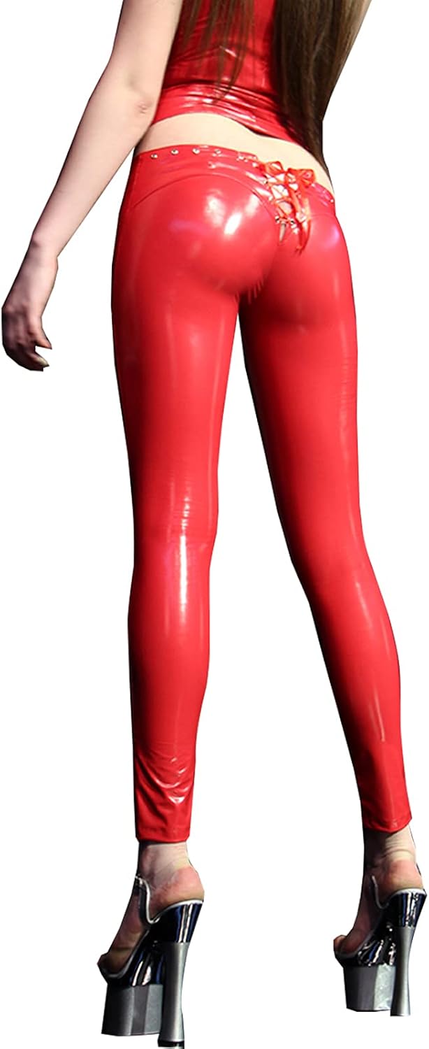 LESOYA Women's Synthetic Latex Wetlook PVC Leather Low Rise Leggings Skinny Tight Pants Trousers