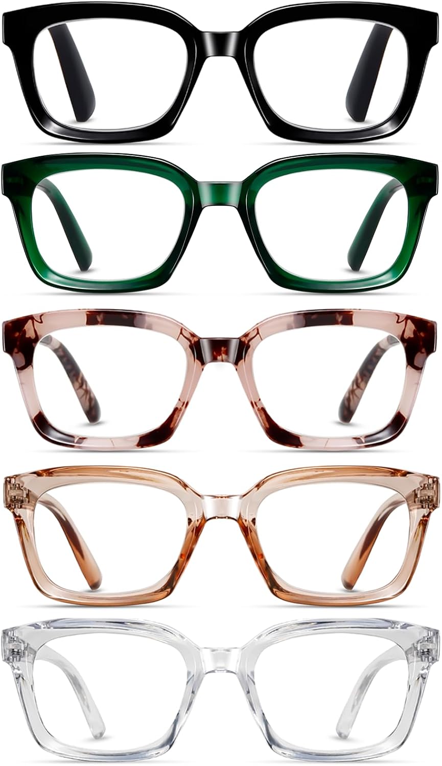 Reading Glasses for Women, Blue Light Blocking stylish high end Oversized Square Computer Readers Spring Hinge（Black+Green+Pink+Beige+Clear，+3.0）