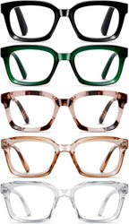 Reading Glasses for Women, Blue Light Blocking stylish high end Oversized Square Computer Readers Spring Hinge（Black+Green+Pink+Beige+Clear，+3.0）