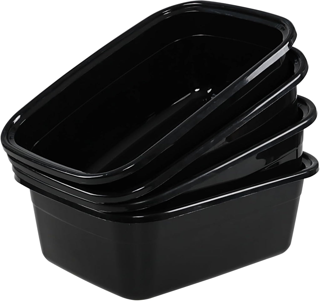 4-pack 12 Quart Small Wash Basin Pan, Plastic Rectangular Dish Pan, Black