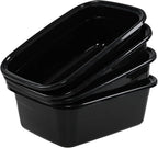 4-pack 12 Quart Small Wash Basin Pan, Plastic Rectangular Dish Pan, Black