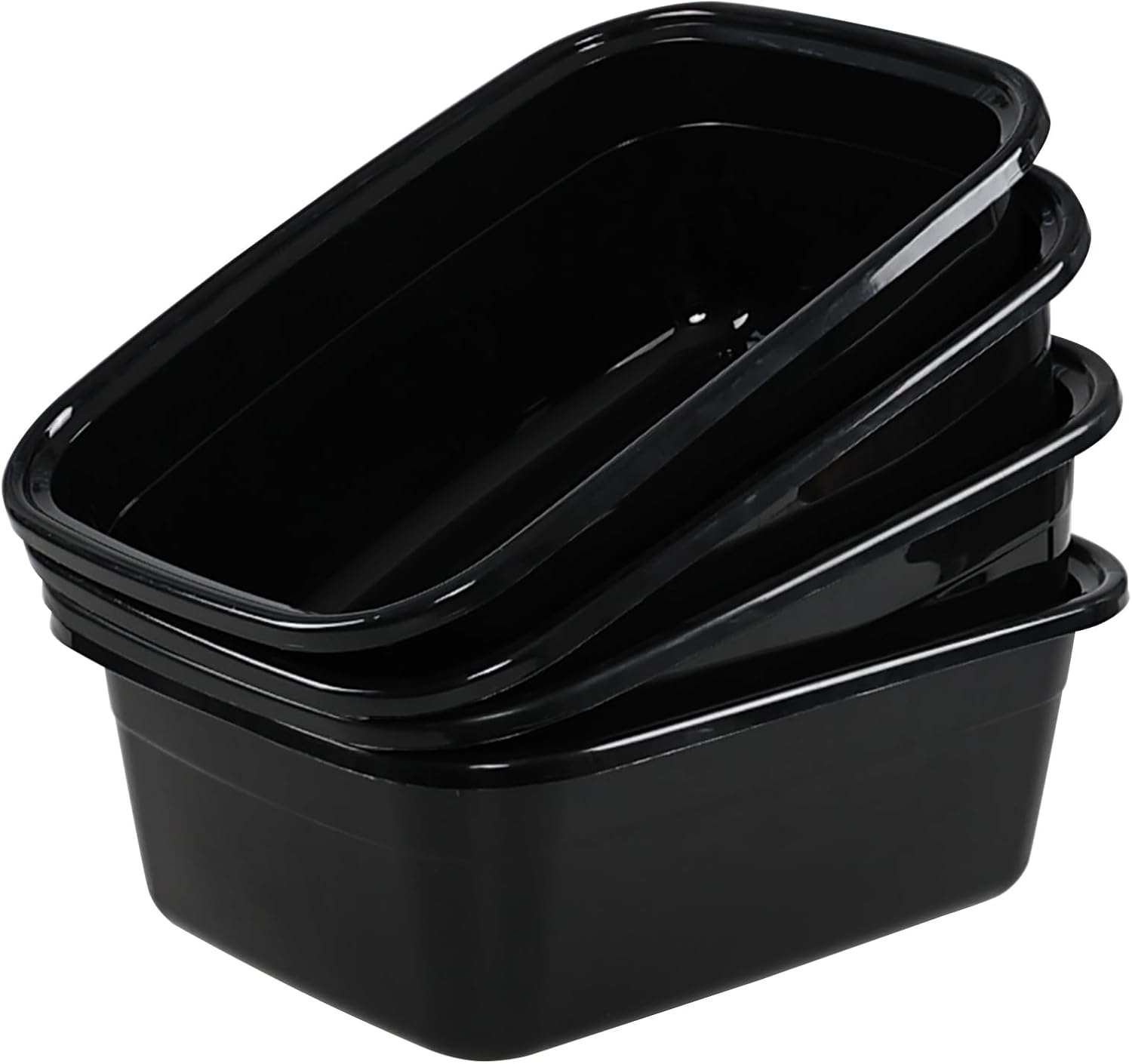 4-pack 12 Quart Small Wash Basin Pan, Plastic Rectangular Dish Pan, Black