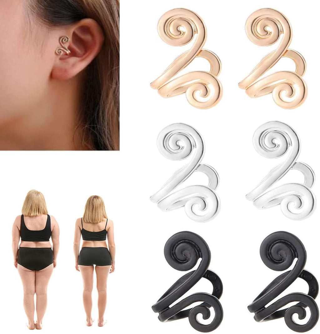 Acupressure Slimming Earrings,3 Pair Ear Ornament,Non Pierced Ears Earrings for Acupressure,for Weight Loss (Black+Gold+Sliver)
