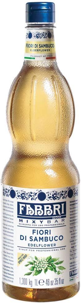 Fabbri Flavoring Syrup, Elderflower, Made in Italy, 33.8 Ounce (1 Liter)