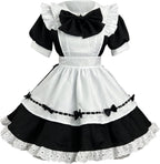 LIUguoo Women Anime Lolita French Maid Dress Cosplay Costume With Lace Apron Headwear