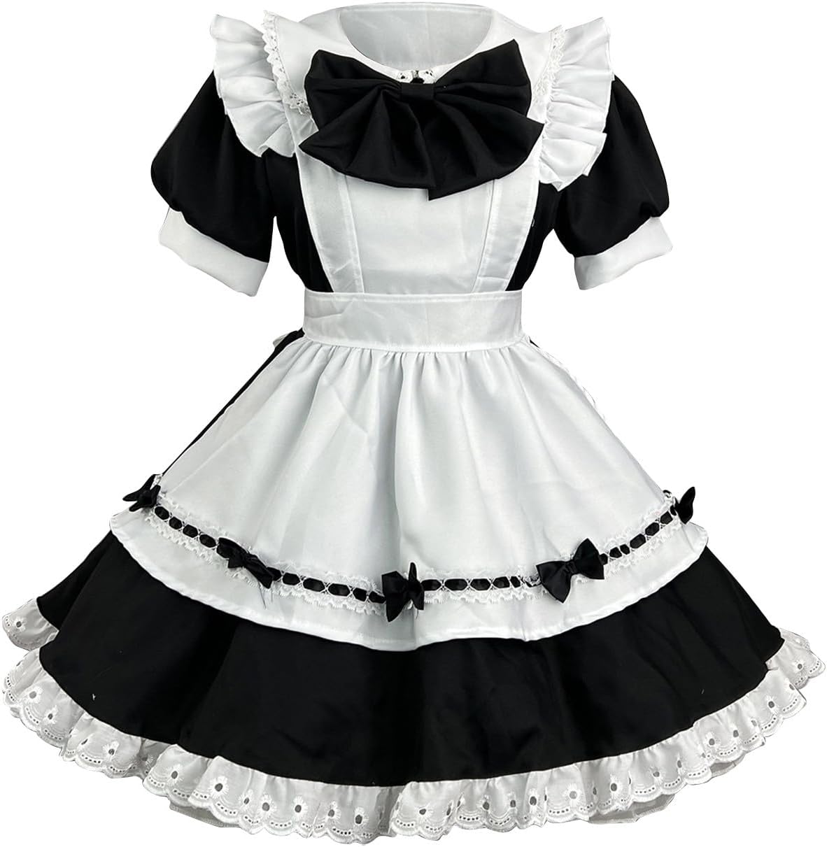 LIUguoo Women Anime Lolita French Maid Dress Cosplay Costume With Lace Apron Headwear