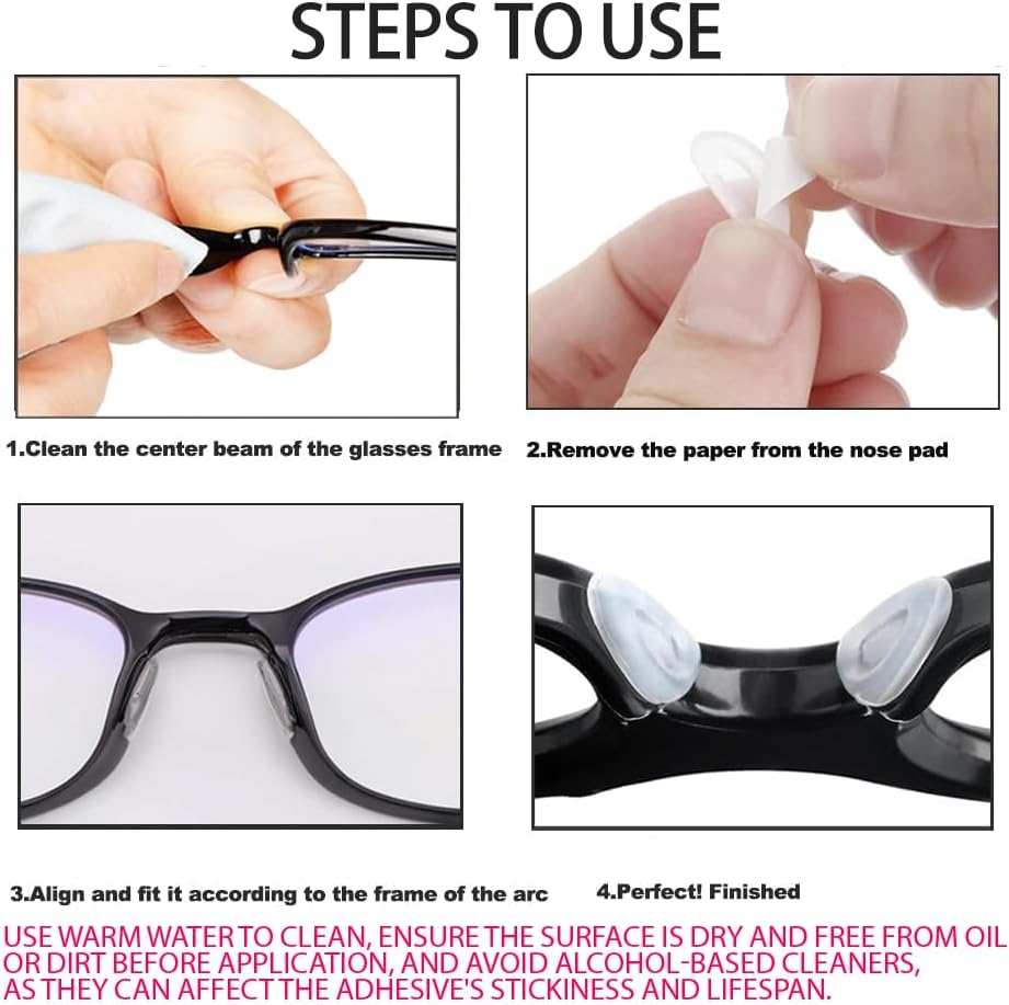 Eyeglass Nose Pads, Adhesive Anti-Slip Nose Pads, Soft Silicone Nose Pad Cushion for Glasses, Eyeglasses, Sunglasses, 12 Pairs(Clear)