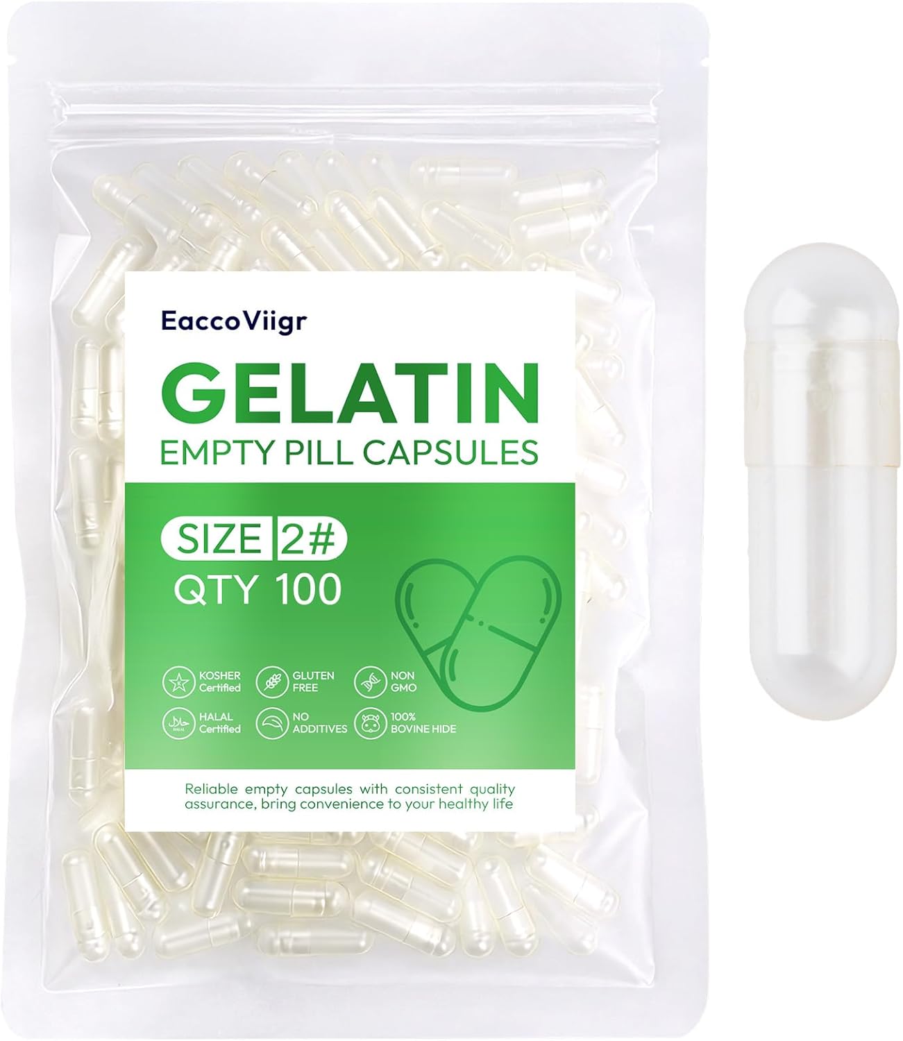 Size 2 Gelatin Empty Capsules - 100 Count Clear Empty Pill Capsules, Fillable Empty Gel Capsule for Homemade Vitamins & Powders, Easy for DIY Supplements
