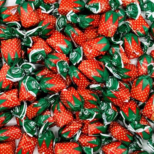Strawberry Filled Hard Candy - Individually Wrapped Strawberry Bon Bons Candy 2 Pound Bulk Bag, Red