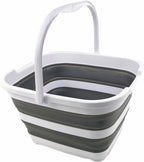 SAMMART Collapsible Rectangular Handy Basket/Bucket (15L Rectangular, White/Steel Grey)