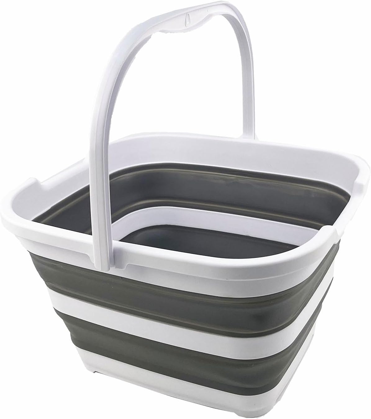 SAMMART Collapsible Rectangular Handy Basket/Bucket (15L Rectangular, White/Steel Grey)
