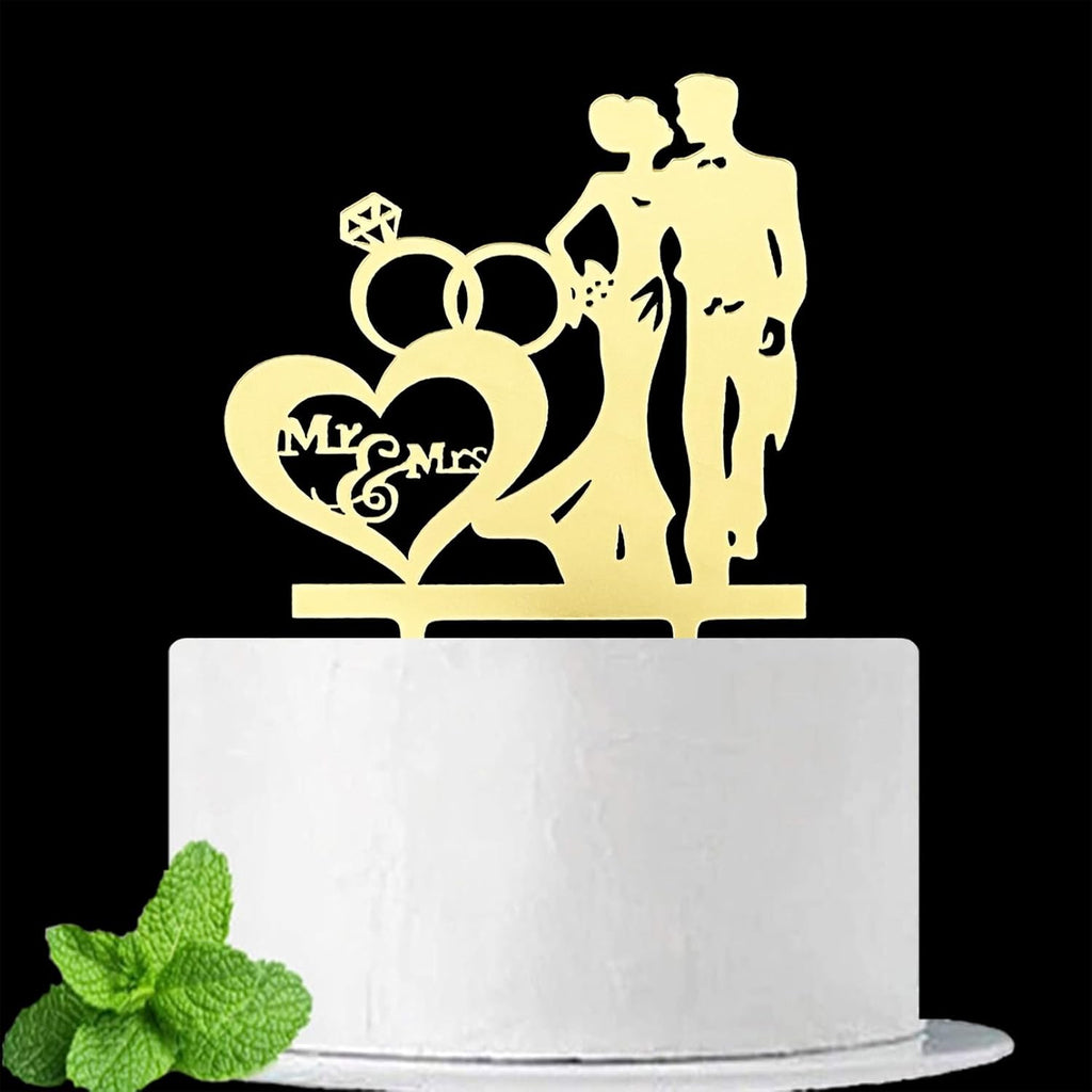 JIEEIN Mr and Mrs Cake Topper, We're Engaged Cake Pick Engagement Party Decorations, Bridal Engagement Wedding Party Decoration Supplies, Mirror Gold Acrylic Cake Topper