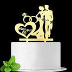 JIEEIN Mr and Mrs Cake Topper, We're Engaged Cake Pick Engagement Party Decorations, Bridal Engagement Wedding Party Decoration Supplies, Mirror Gold Acrylic Cake Topper
