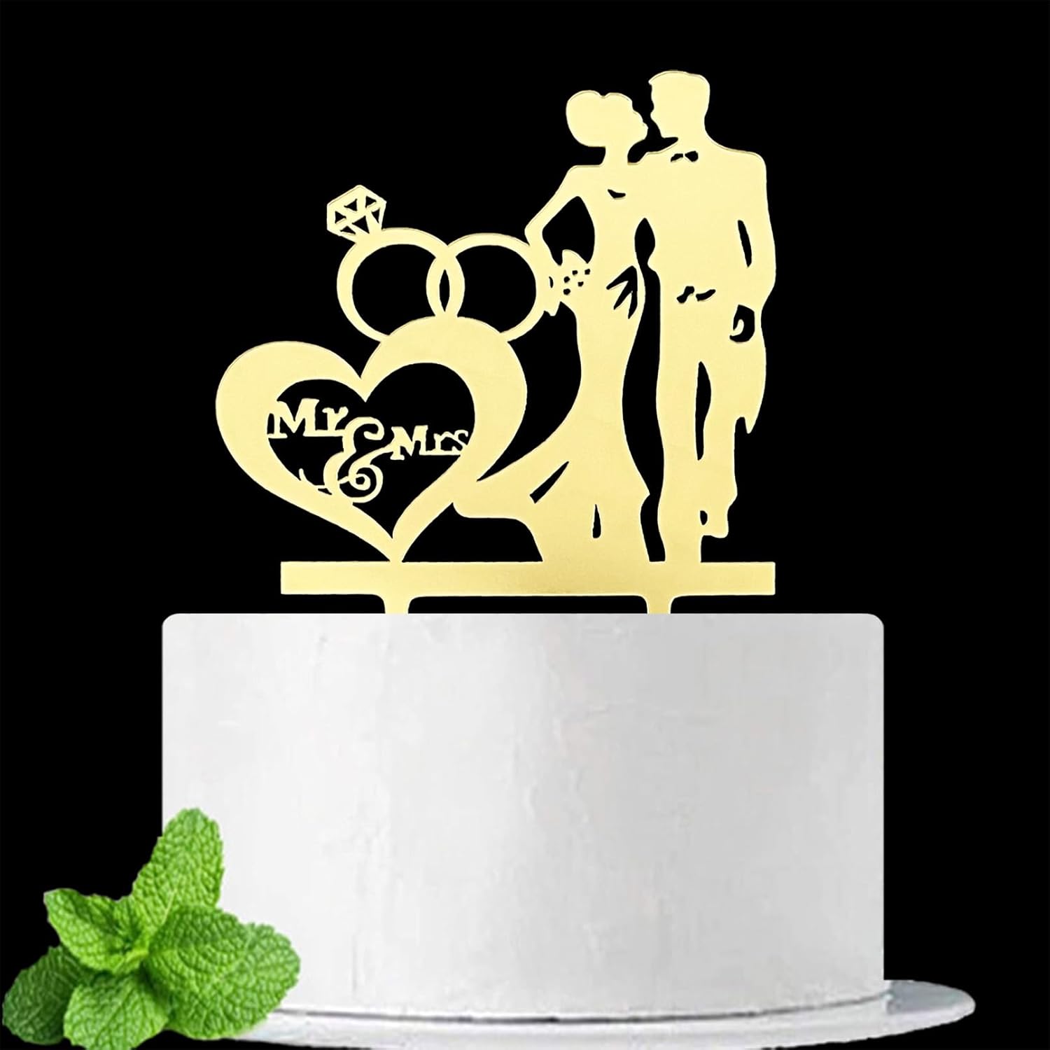 JIEEIN Mr and Mrs Cake Topper, We're Engaged Cake Pick Engagement Party Decorations, Bridal Engagement Wedding Party Decoration Supplies, Mirror Gold Acrylic Cake Topper