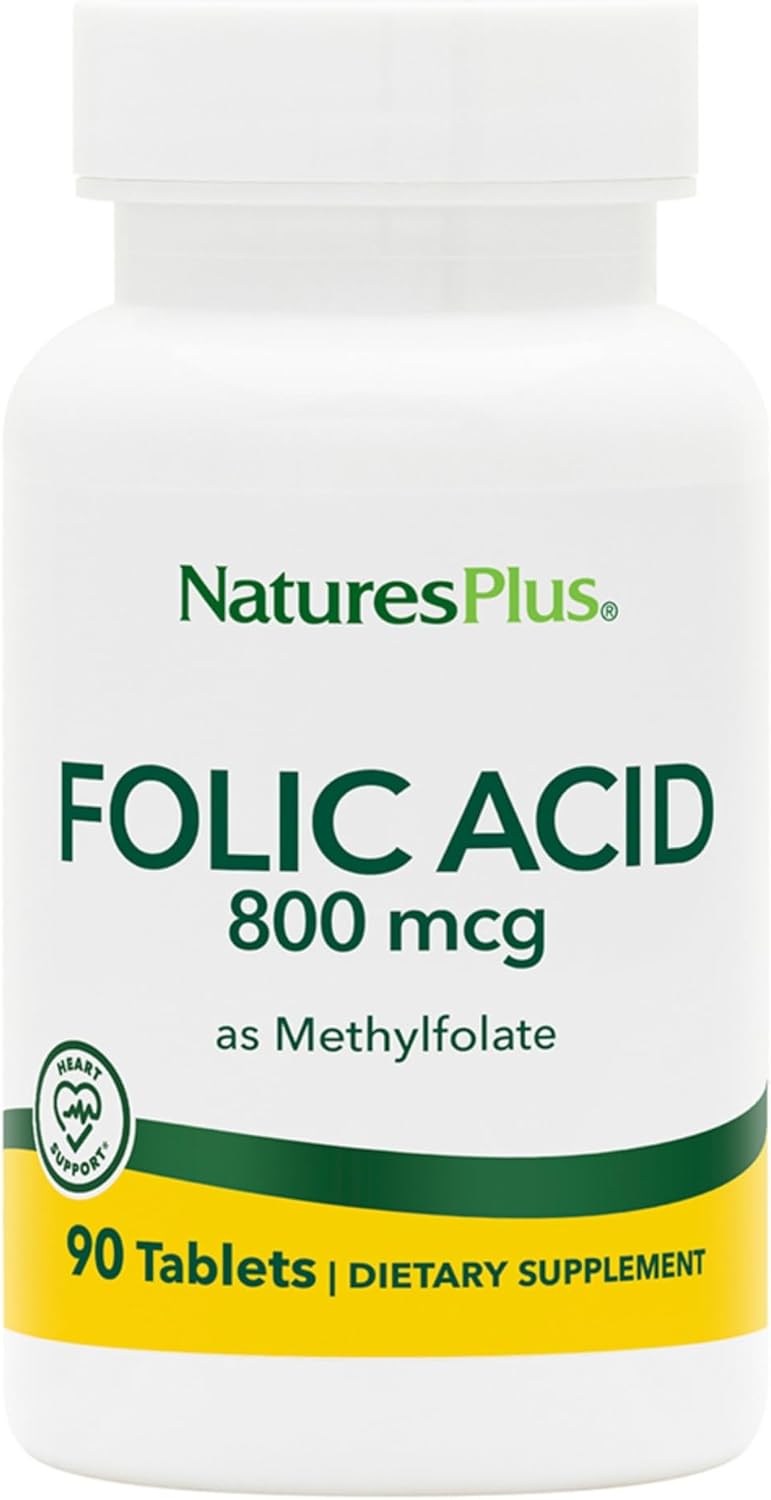 NaturesPlus Folic Acid (Methylfolate) - 800 mcg - 90 Tablets - Supports Immune & Prenatal Health - Gluten Free, Vegetarian, Allergen Free - 90 Servings