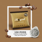 Royal Caffé ESE Pods Espresso, Crema Blend Medium Dark Roast Hazelnut, Arabica & Robusta Beans, Single Serve Italian Paper Coffee Pods, 44mm Filter Paper, 150 Count (1 Pack - 8 Grams), For E.S.E Coffee Machines, Made in Italy