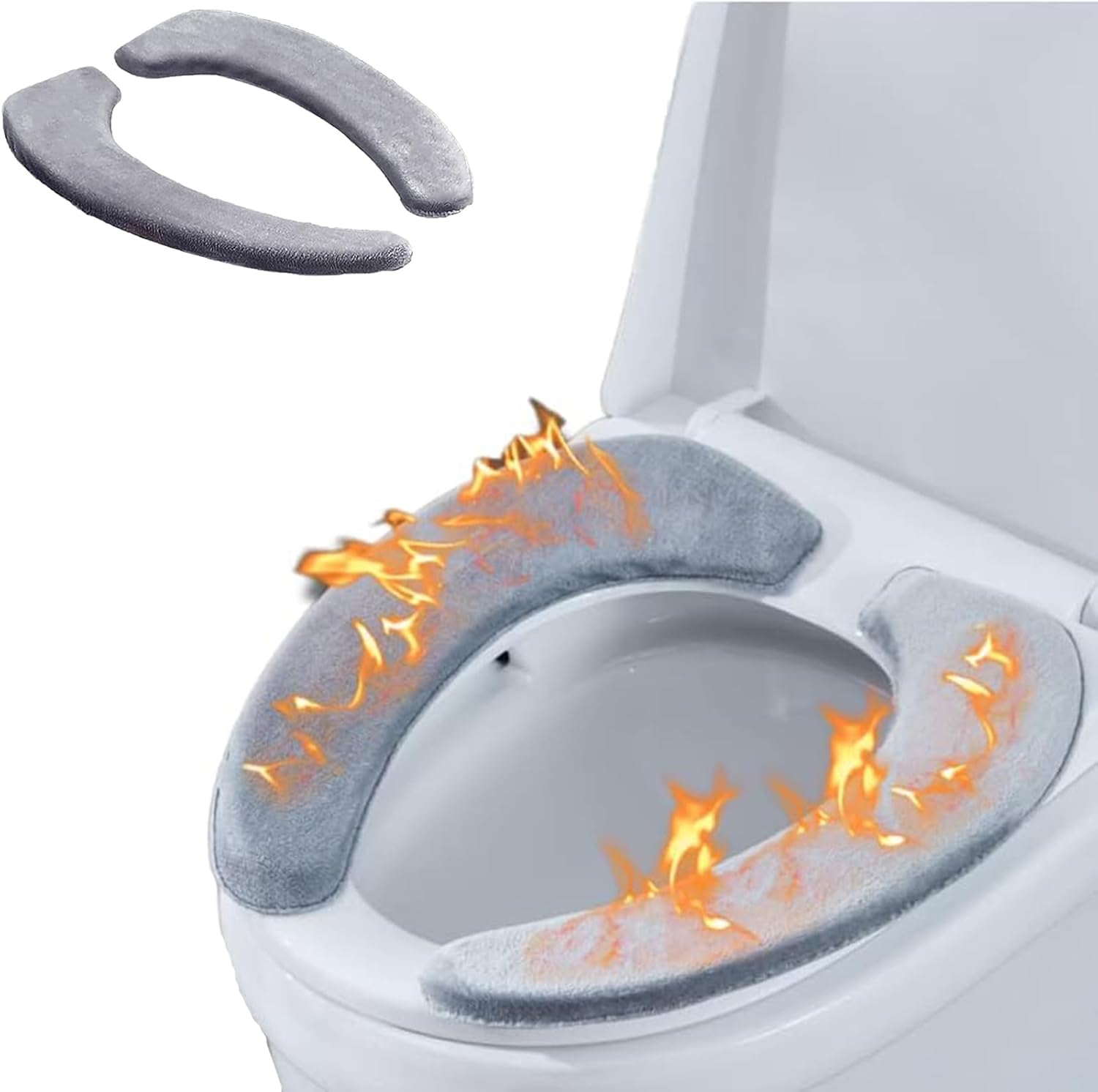 Thick Warm Cushioned Toilet Seat Cover | Stick-On Washable Reusable Toilet Memory Foam Cushion Pad (grey 2)