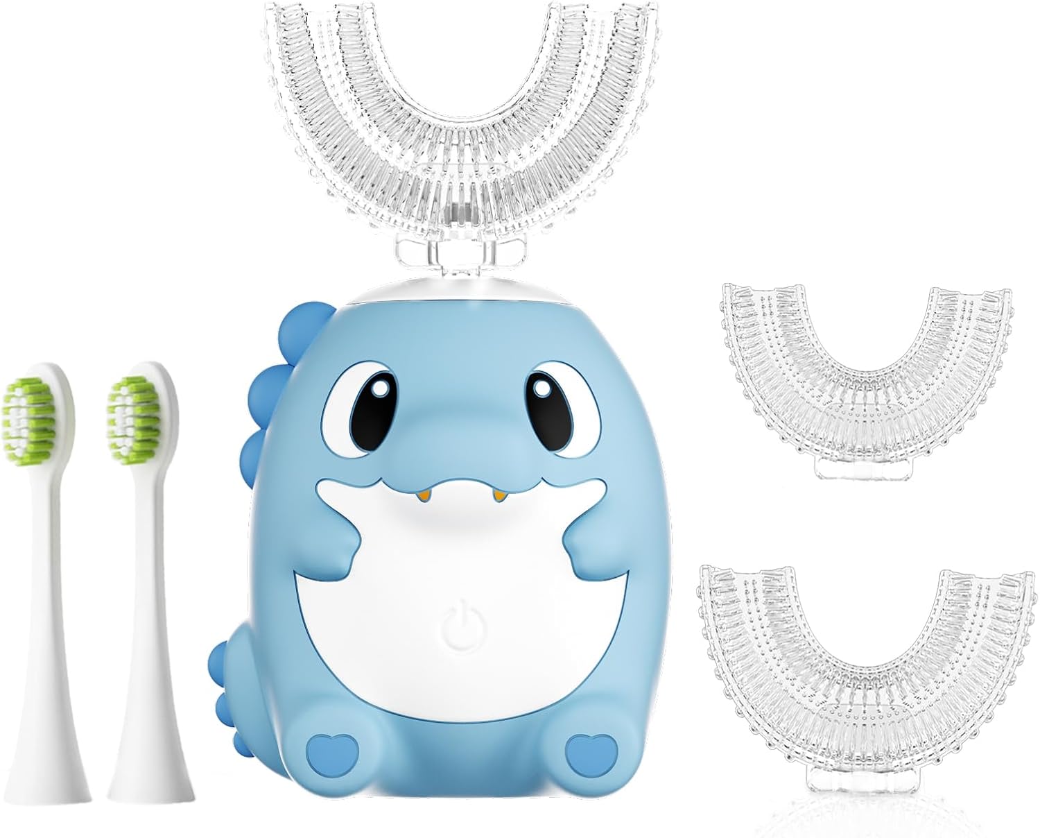 Kids Electric U Shaped Toothbrush,Kids Dinosaur Sonic Automatic Toothbrush with 5 Soft Brush Head 6 Cleaning Modes Full Mouth 360° Cleaning - Age2-15 Blue