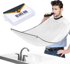 Beard Bib Apron, Beard Trimming Catcher for Men Shaving Hair Clippings Non-Stick Waterproof Grooming Cloth with 3 Suction Cups & A Box Valentines Gifts for Men Him Boyfriend(White)