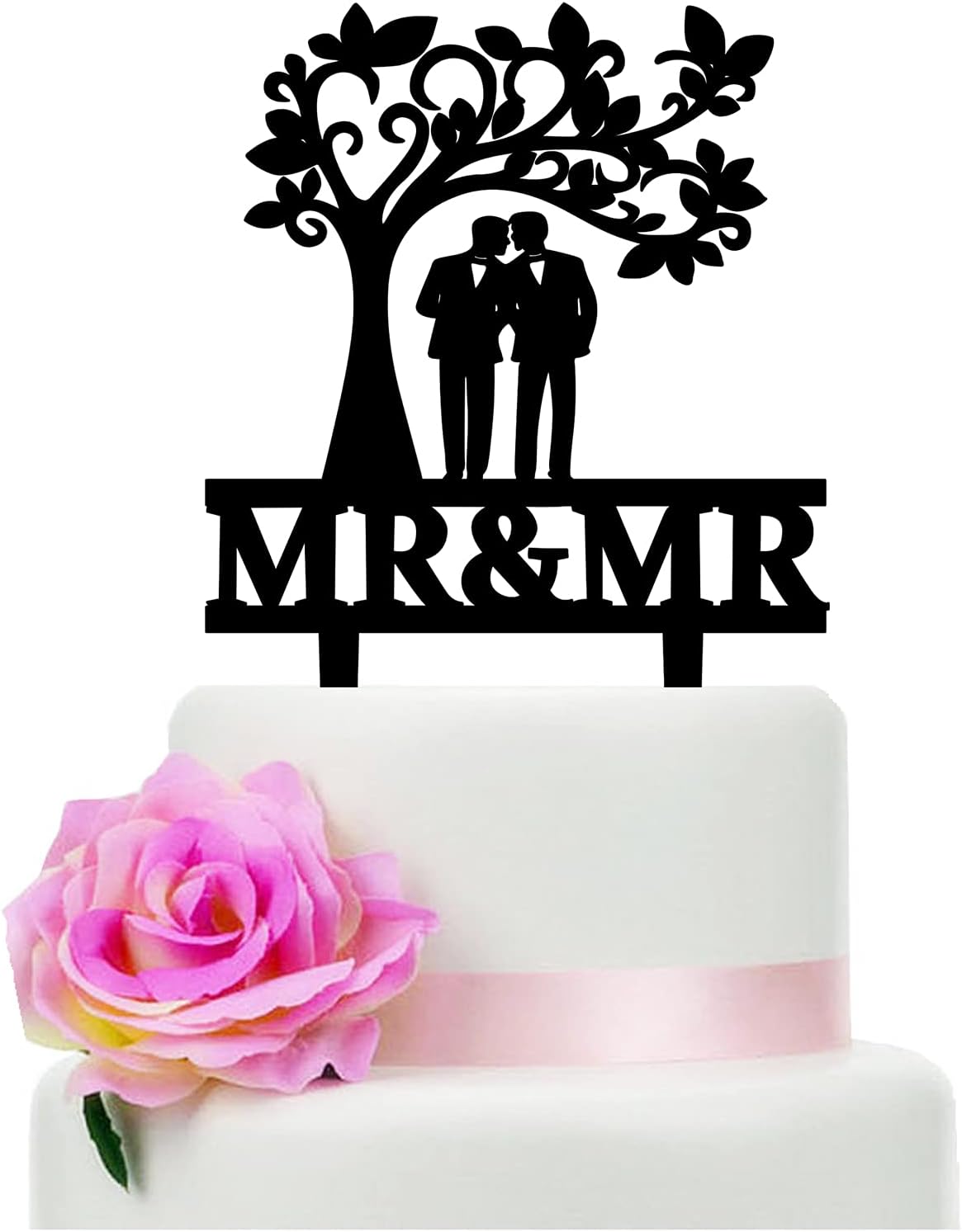 YzYbuaego Mr & Mr Wedding Cake Topper, The Gay Couple Standing and Kissing Under The Tree, Gay Wedding Cake Topper (Gay Tree)
