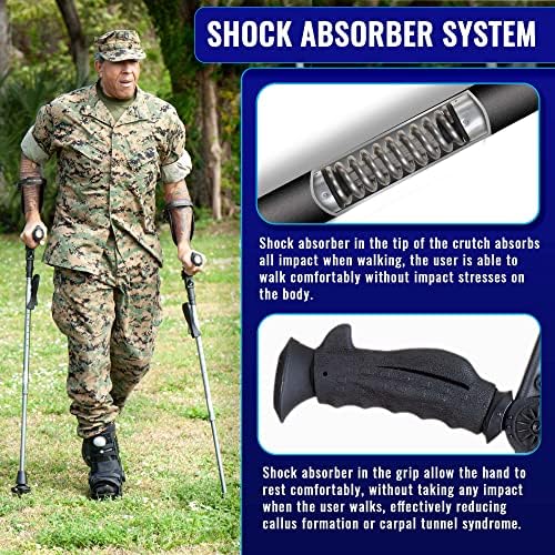 Ergobaum 7G Panda by Ergoactives-1 Pair (2 units) of Ergonomic Forearm Crutches with Non-Slip Ergocap,Shock Absorption,Foldable Design, LED Light, Knee Rest| Adult Adjustable 5’–6’6” (White And Black)