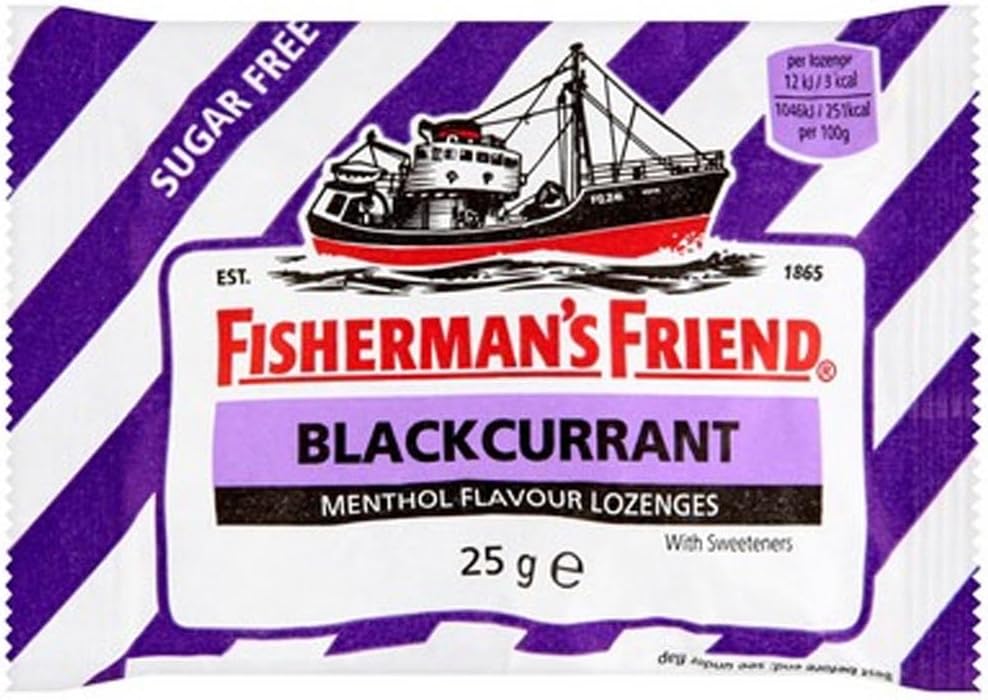 Fishermans Friend Blackcurrant Flavour Lozenges with Sweeteners 25g-PACK-OF-12 by Fishermans