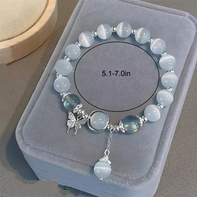 Cat Eye Stone Bracelet For Women Design, Quality Gray Crystal Butterfly Bracelet, Crystal Stone Bracelet for Women Men Family Friends Bracelet Gifts