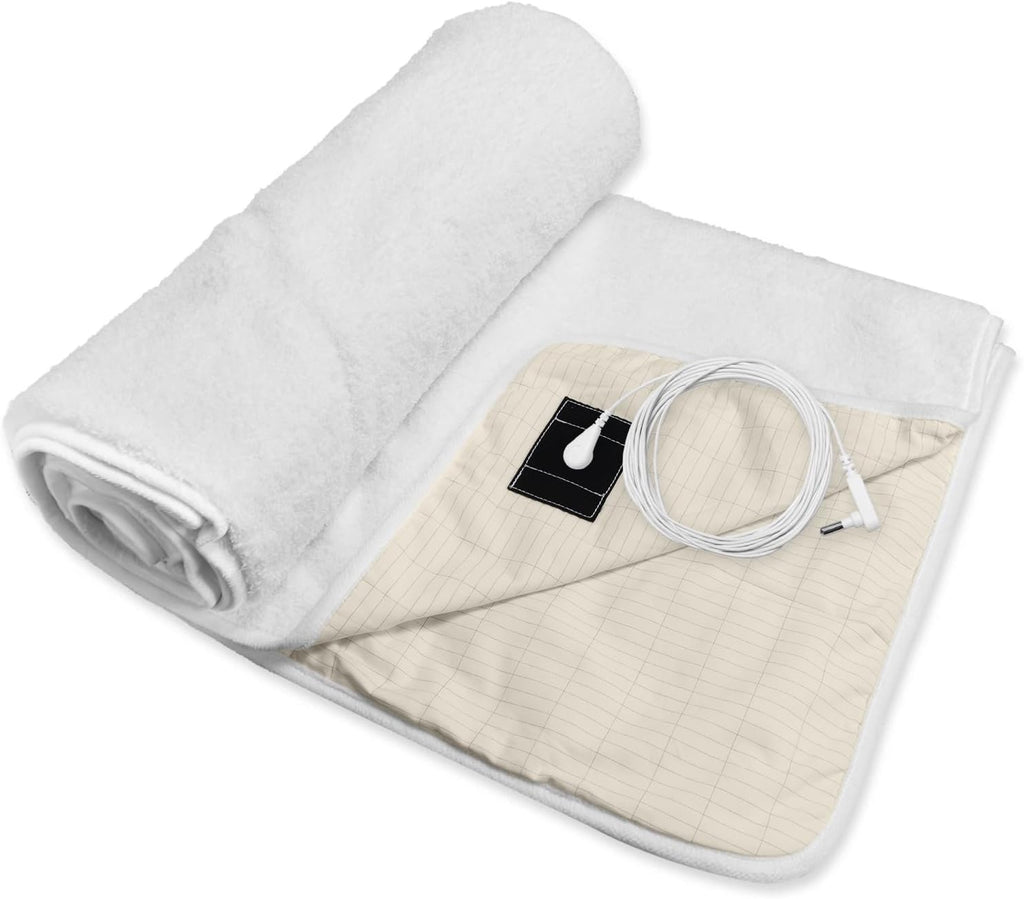 Grounding Blanket,Grounding Blanket Throw,Improve Sleep Energy.Earth Connected Throw Blanket with Silver Fiber,Grounding Blanket for Bed.Grounding Cord Included(50x60 Inch,White)
