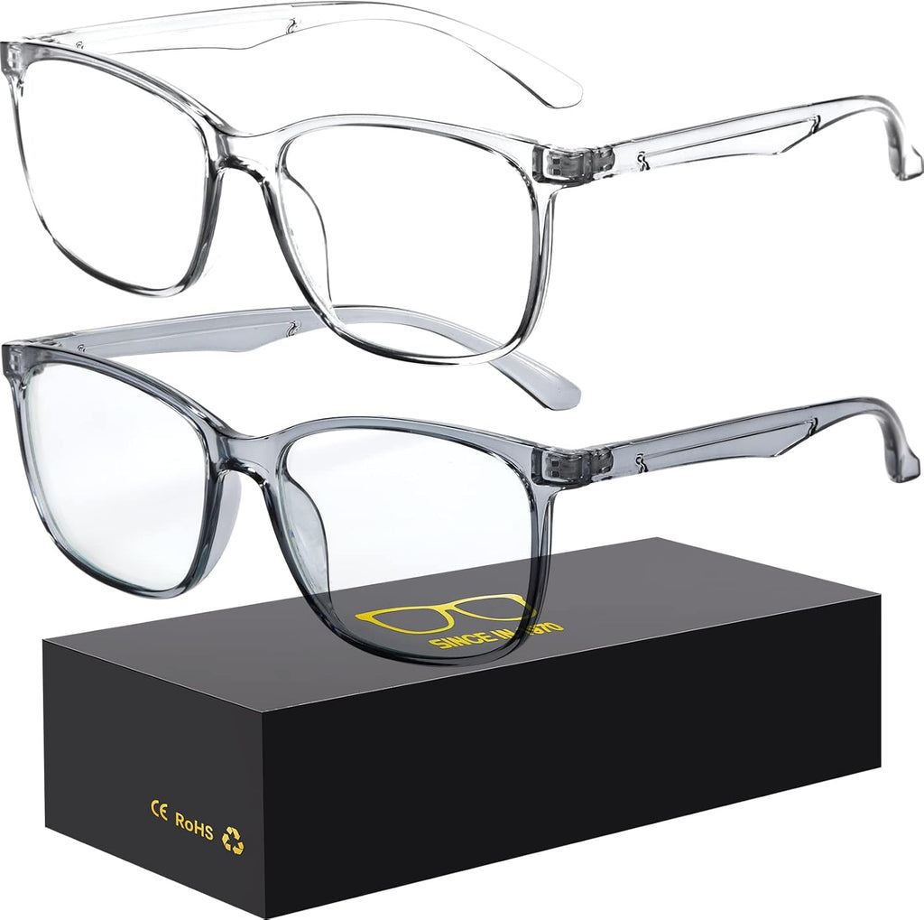 Blue-Light Blocking Glasses Computer Reading/Gaming/TV/Phones Glasses Fashion Anti Eyestrain Glasses for Women Men（A4 Gray + Transparent）