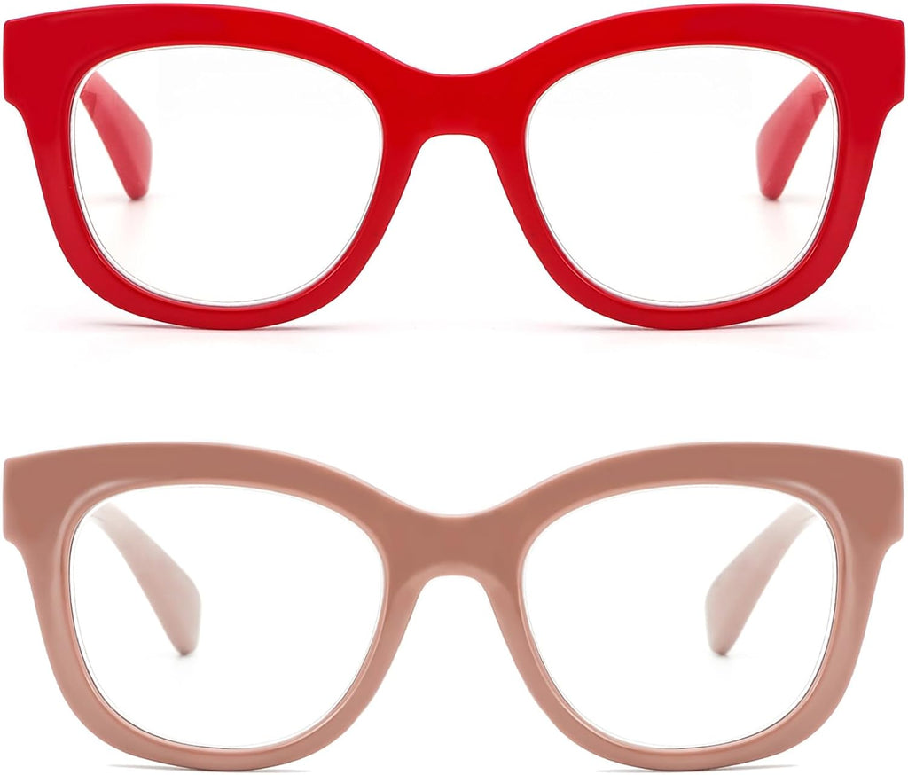 REAVEE 2 Pack Retro Oversized Reading Glasses for Women Men, Blue Light Blocking Computer Readers Stylish Spring hinge