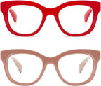 REAVEE 2 Pack Retro Oversized Reading Glasses for Women Men, Blue Light Blocking Computer Readers Stylish Spring hinge