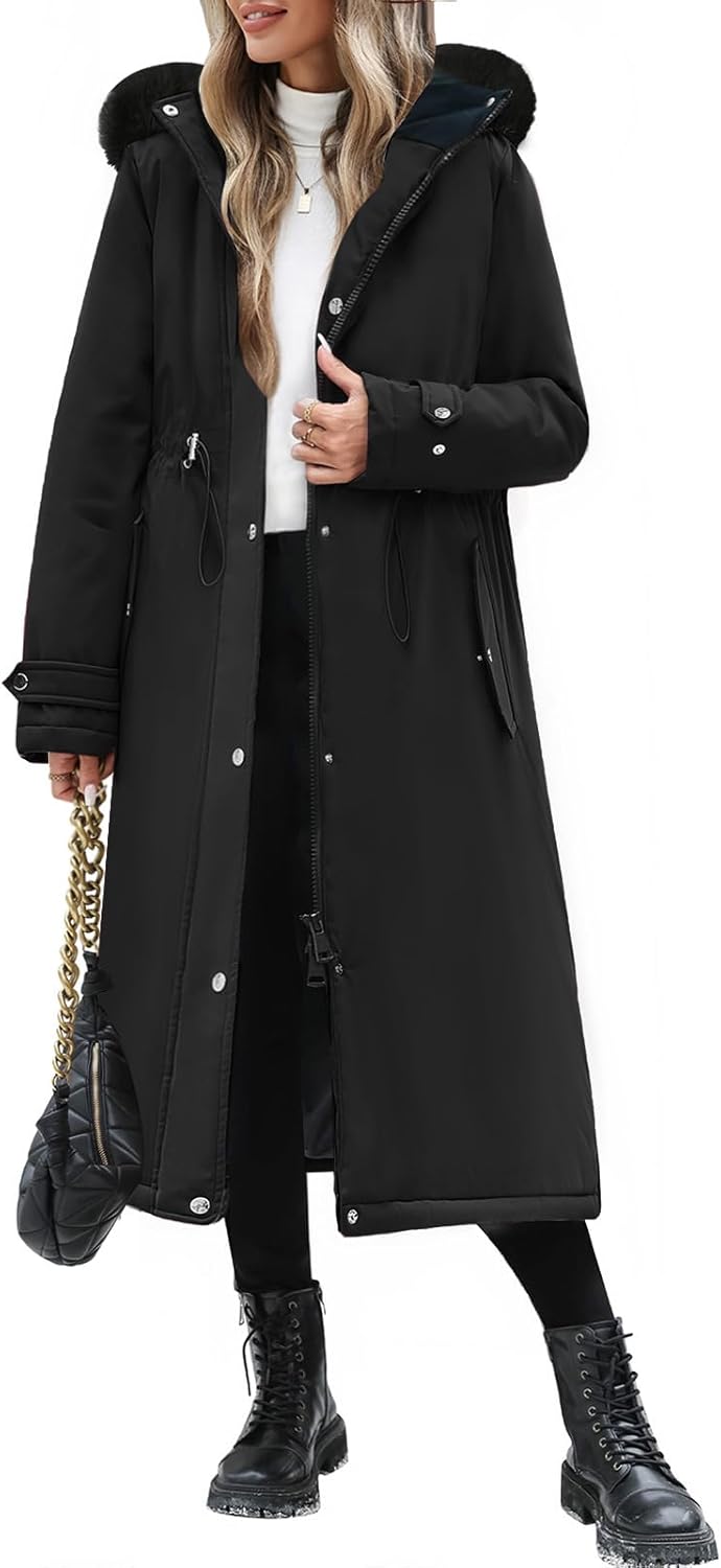 Womens Long Puffer Winter Coats Fleece Jacket Down Parka Warm Overcoat Thicken Quilted Jacket Removable Fur Coat